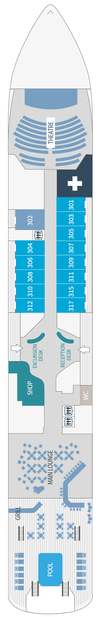 Le Dumont D'urville deck plan — Deck 3