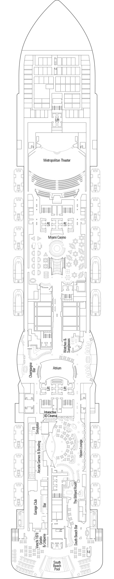 Deck plan for Deck 7 - South Beach