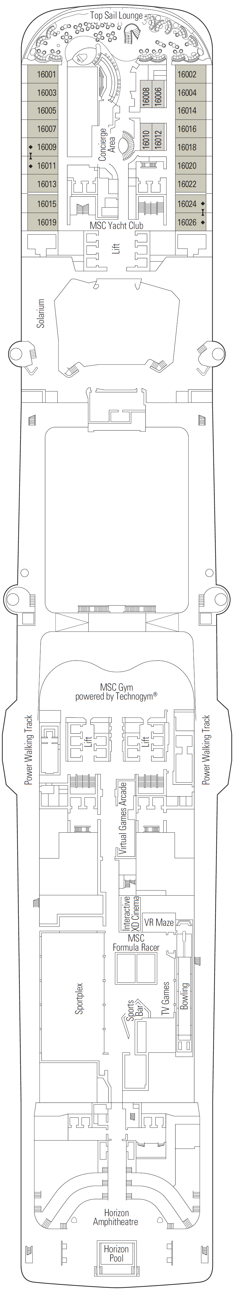Deck plan for Deck 16 - Meraviglia