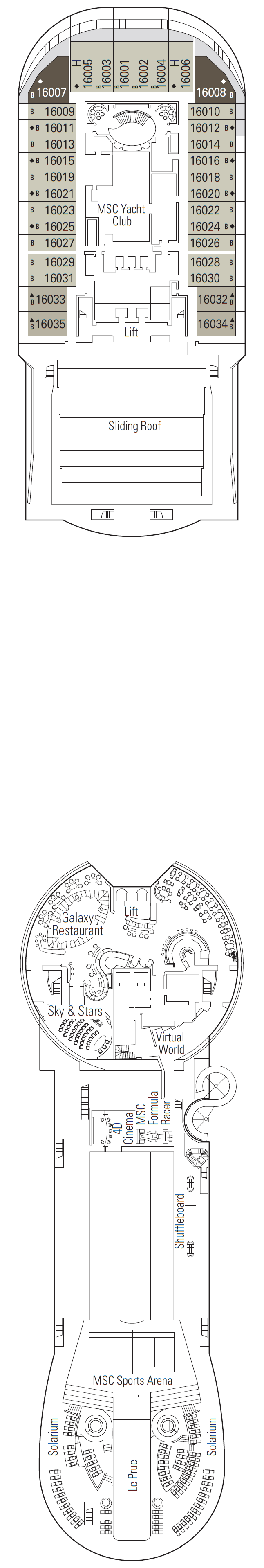 Deck plan for Deck 16 - Urano