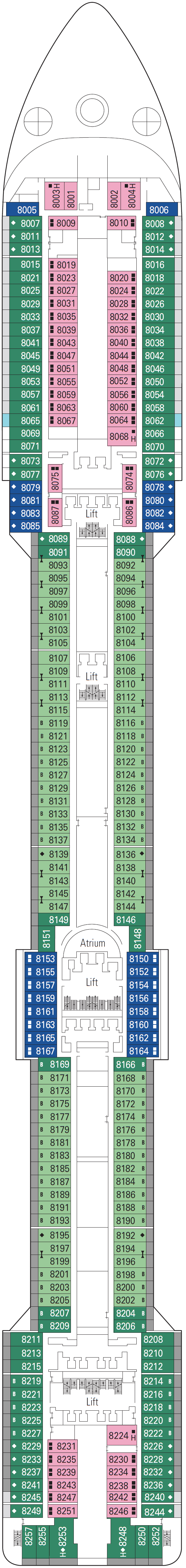 Deck plan for Deck 8 - Favola