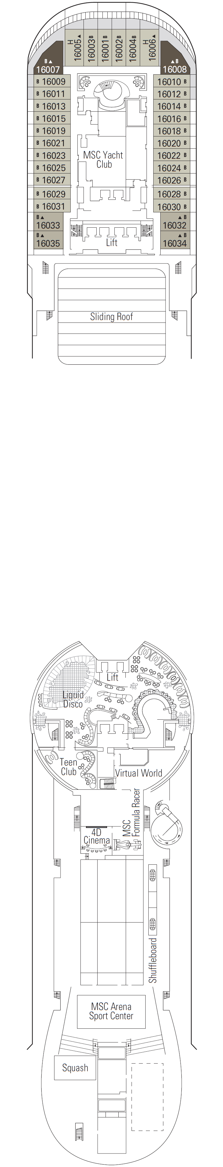 Deck plan for Deck 16 - Aurora