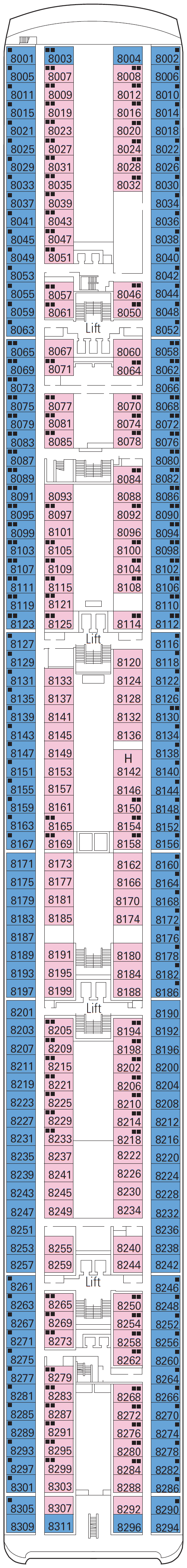 Deck plan for Deck 8 - Paganini