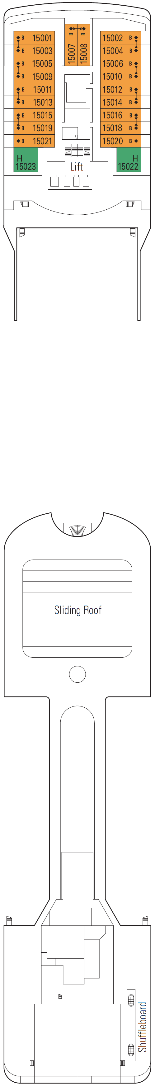 Deck plan for Deck 15 - Capri