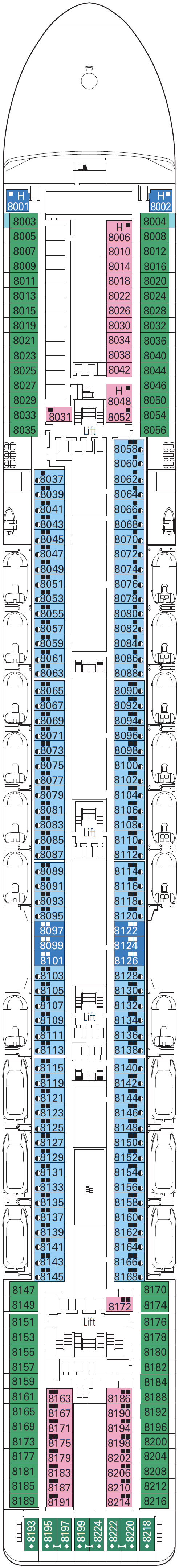 Deck plan for Deck 8 - Forte
