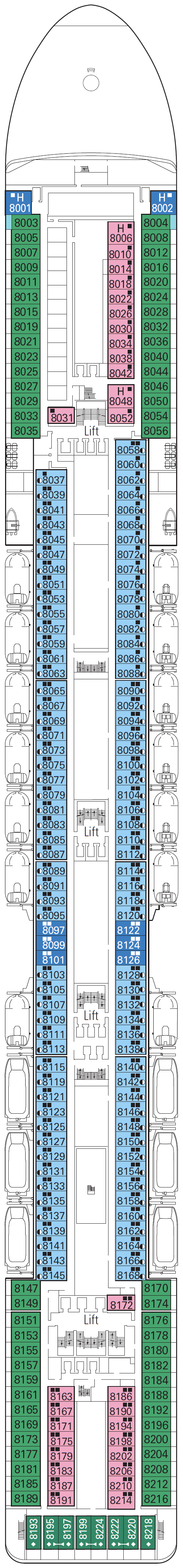 Deck plan for Deck 8 - Arpa