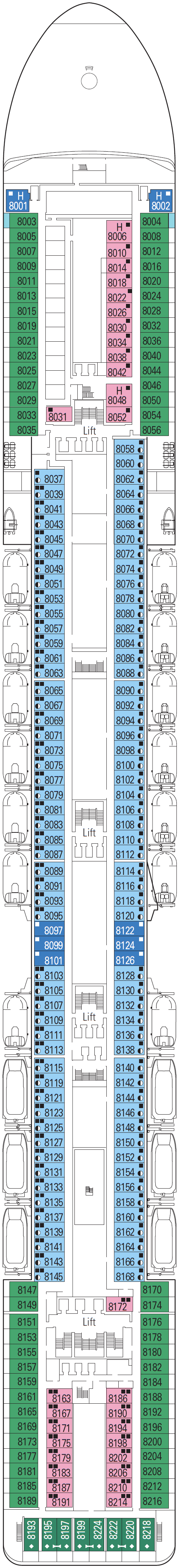 Deck plan for Deck 8 - Tasso