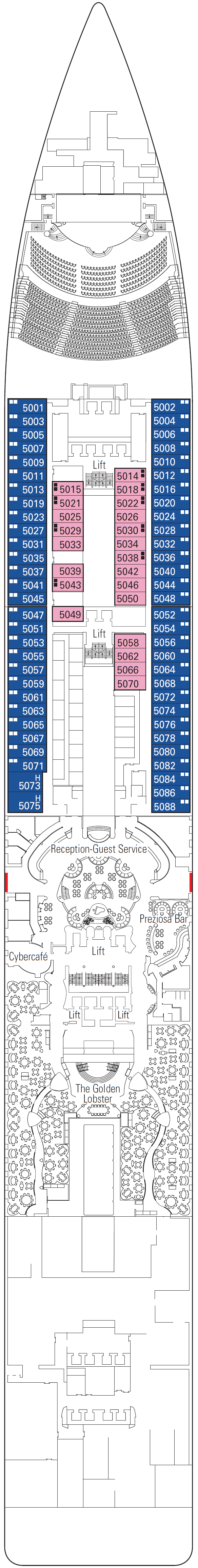 Deck plan for Deck 5 - Corallo