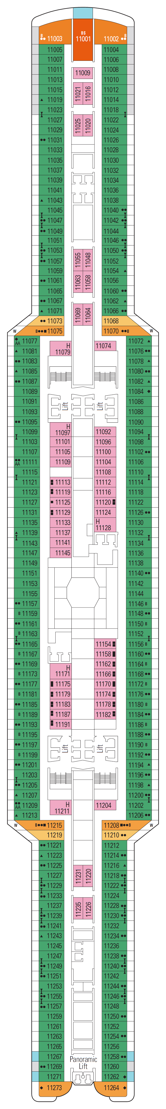Deck plan for Deck 11 - Flamenco Beach