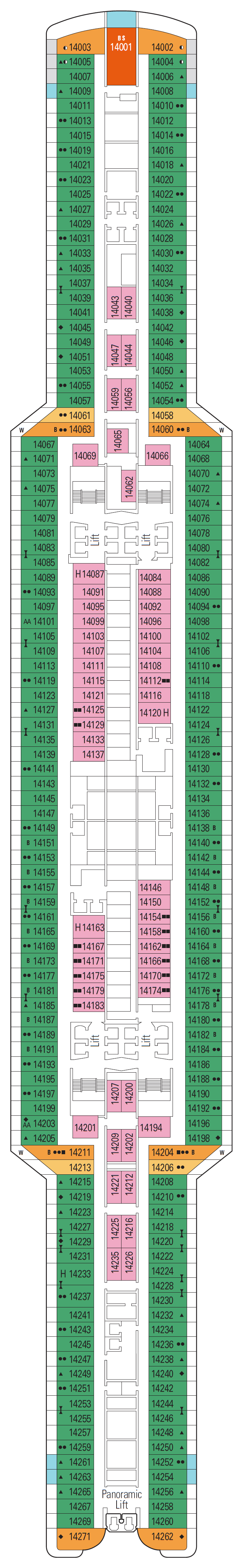 Deck plan for Deck 14 - Yellow Sea 