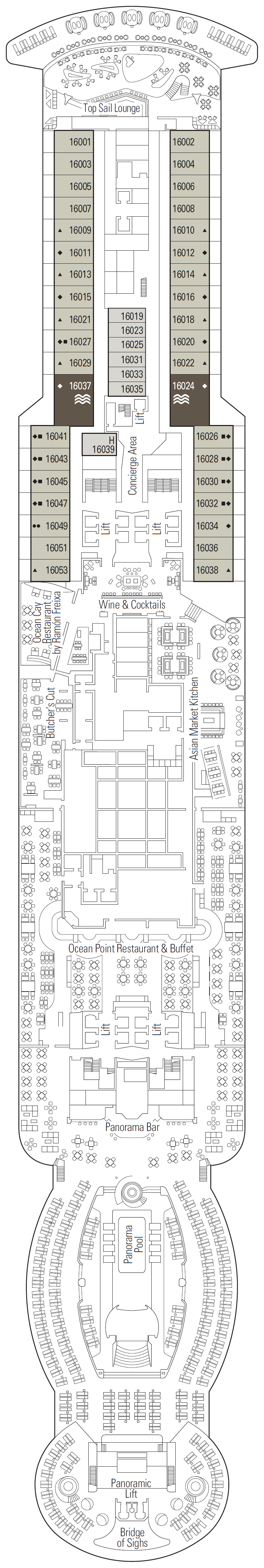 Deck plan for Deck 16 - Red Sea