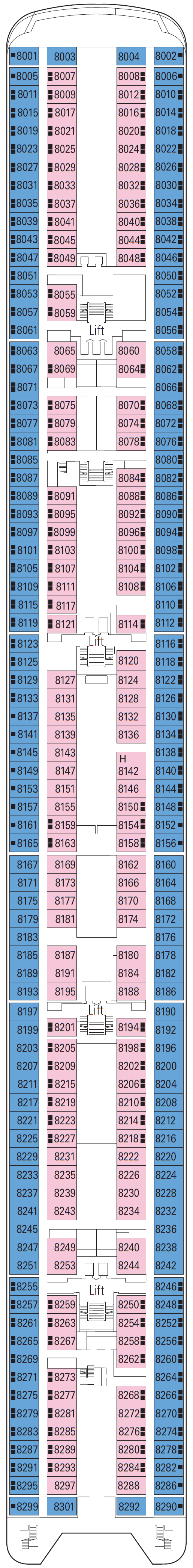 Deck plan for Deck 8 - Bach