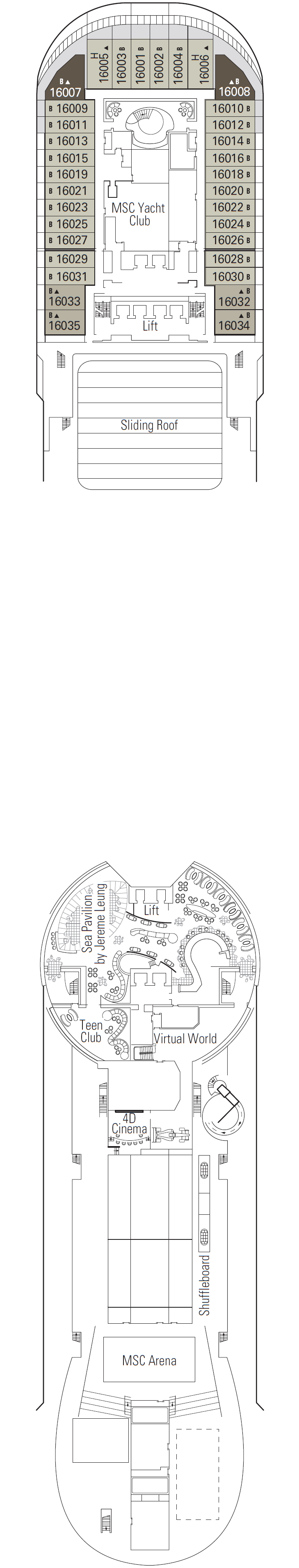 Deck plan for Deck 16 - Michelangelo