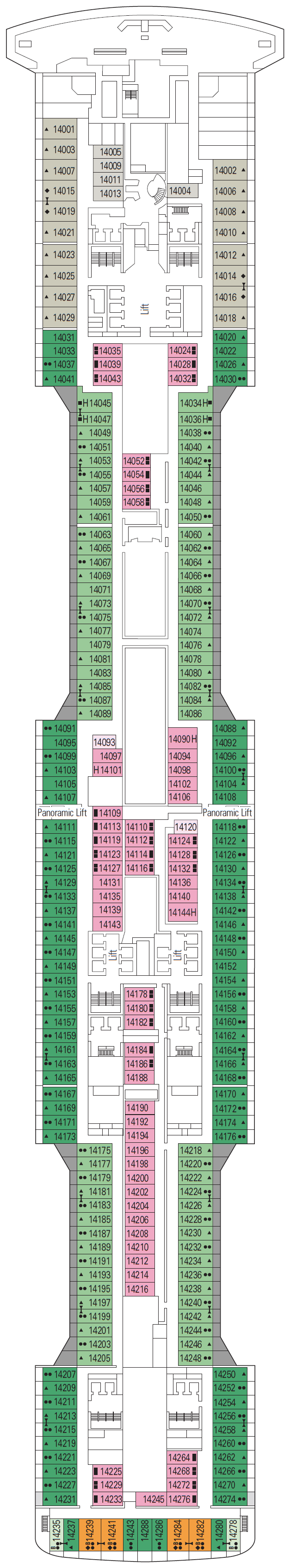 Deck plan for Deck 14 - Tchaikovsky 