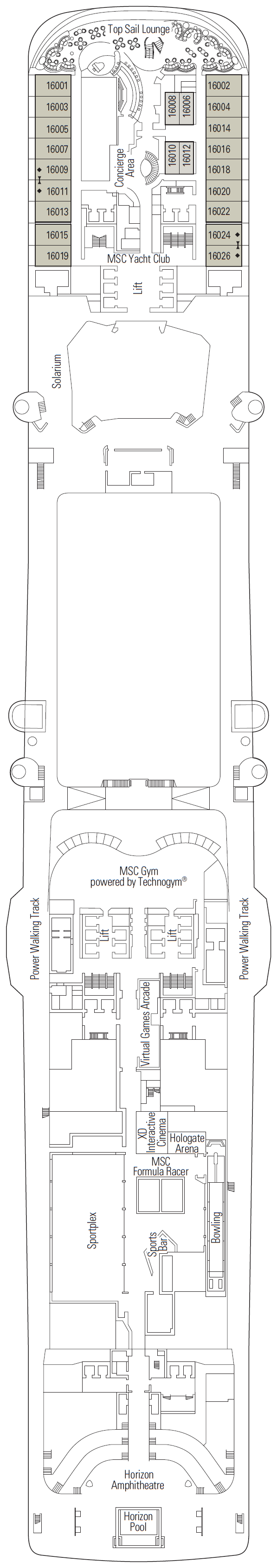 Deck plan for Deck 16 - Debussy