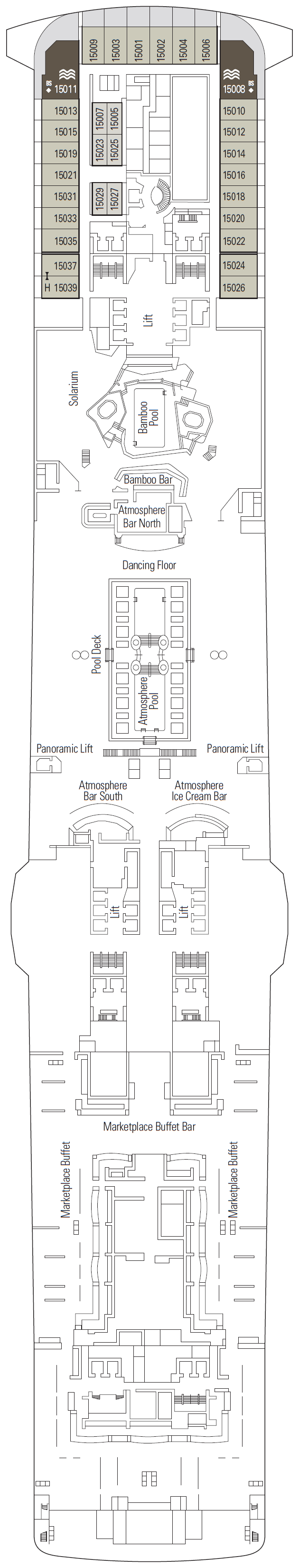 Deck plan for Deck 15 - Tour Eiffel
