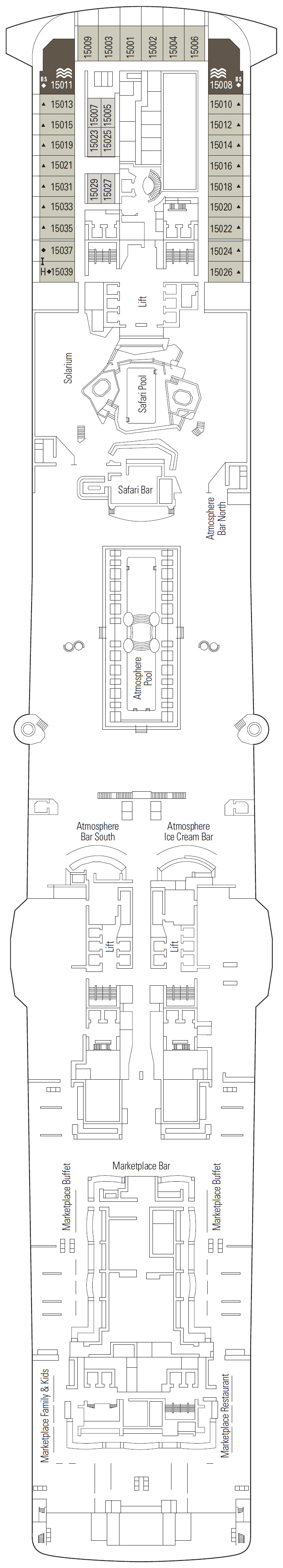 Deck plan for Deck 15 - Cezanne