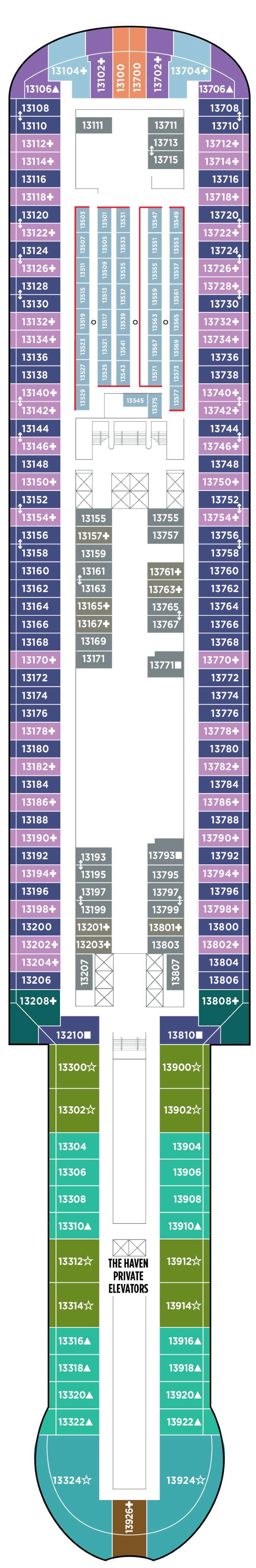 Deck plan for Deck 13