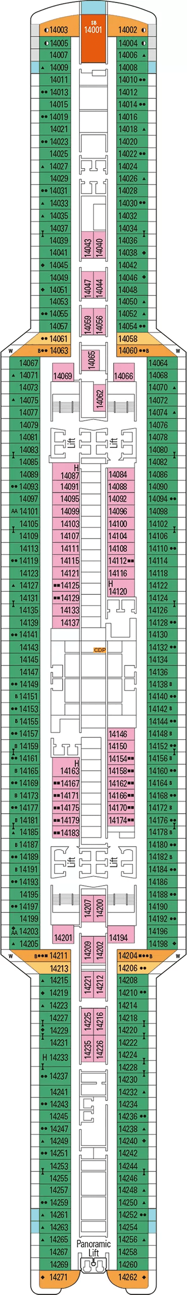 Deck plan for Deck 14 - Mondello