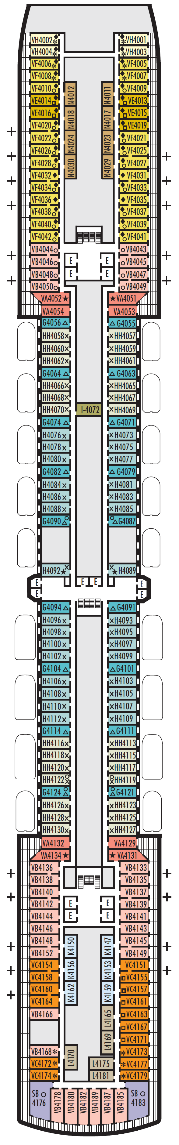 Deck plan for DECK 4 - UPPER PROMENADE DECK