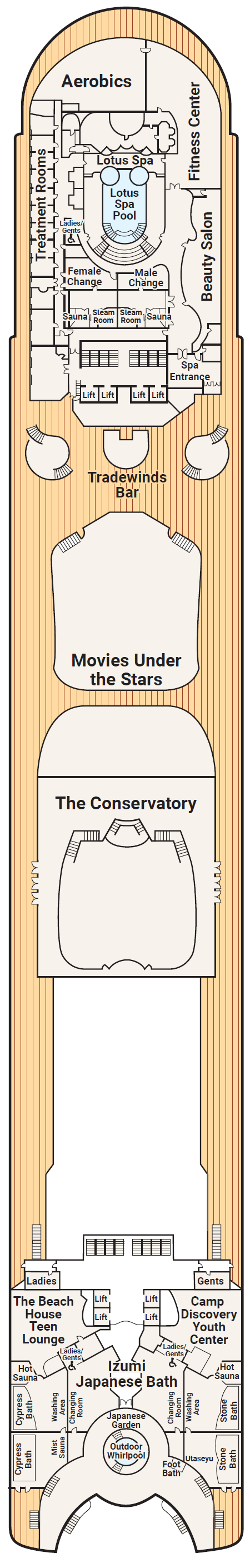 Deck plan for Deck 15 - Sun