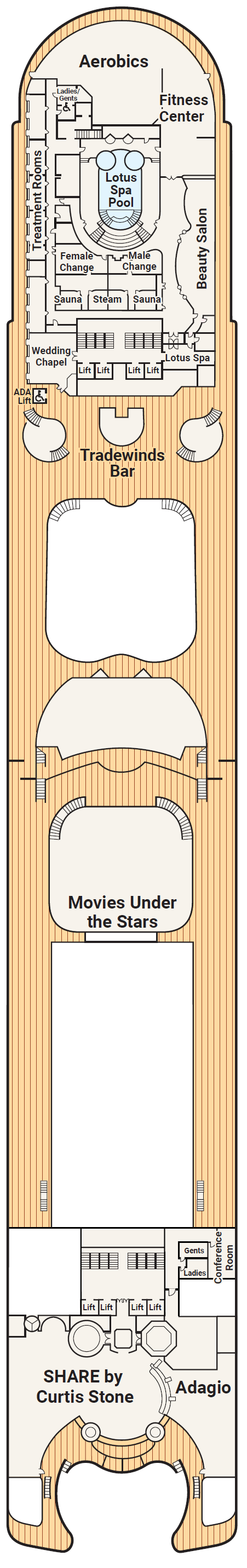 Deck plan for Deck 16 - Sun