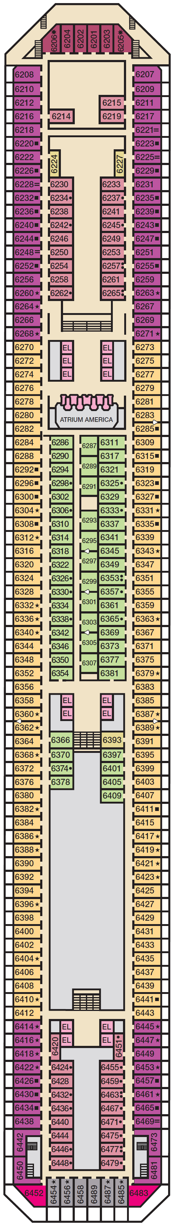 Deck plan for Deck 6 Upper