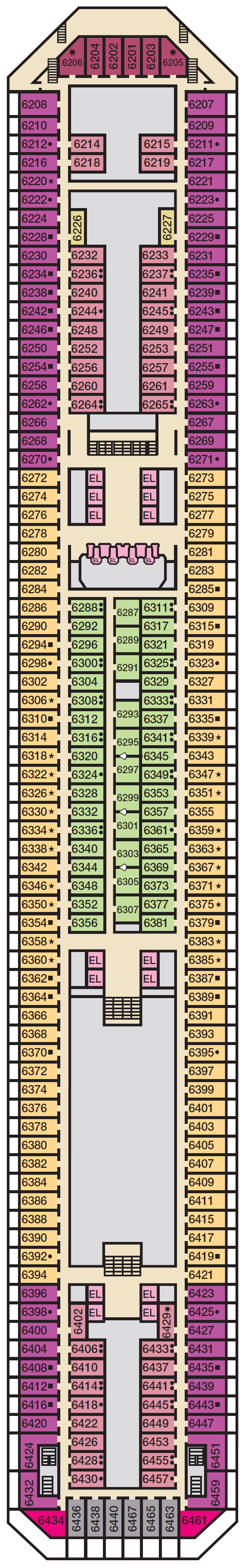 Deck plan for Deck 6 Upper