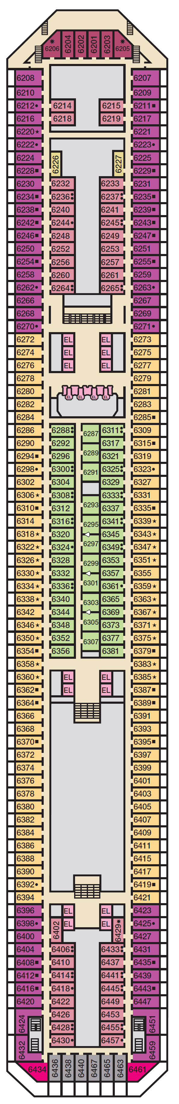 Deck plan for Deck 6 Upper