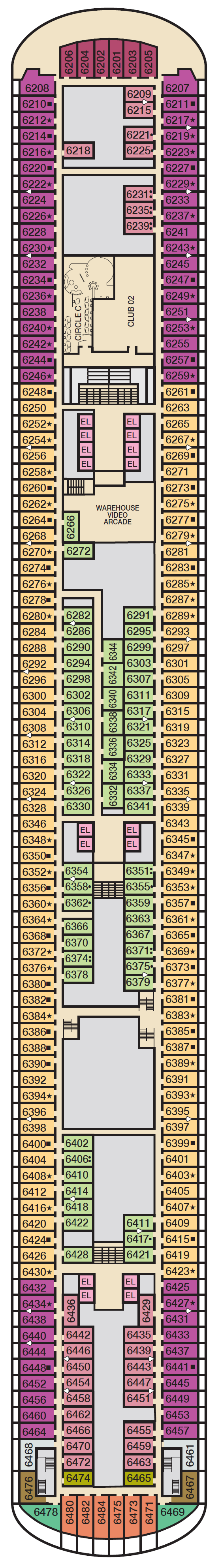 Deck plan for Deck 6 UPPER