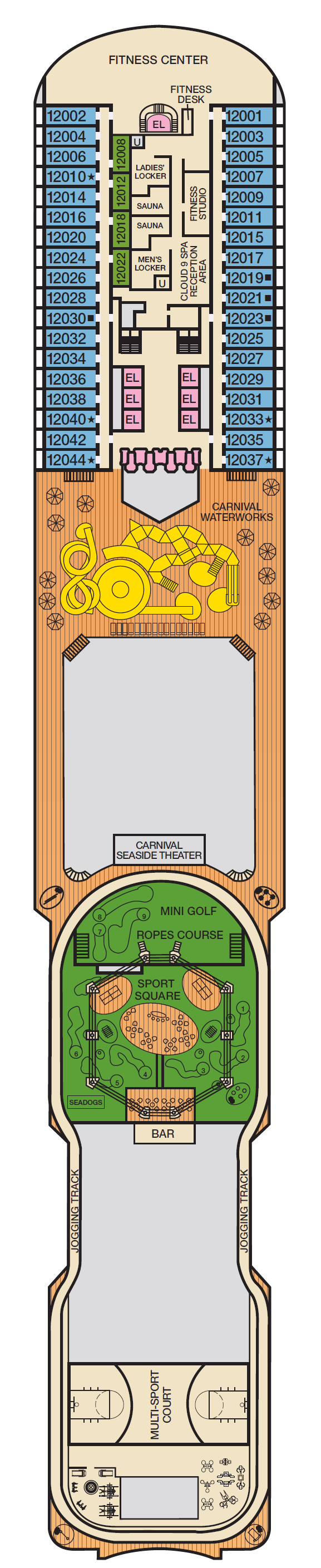 Deck plan for Deck 12 Spa
