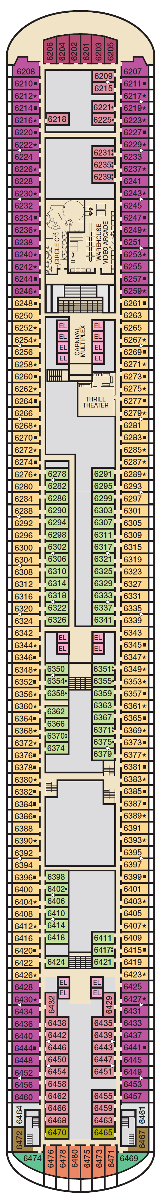 Deck plan for Deck 6 Upper
