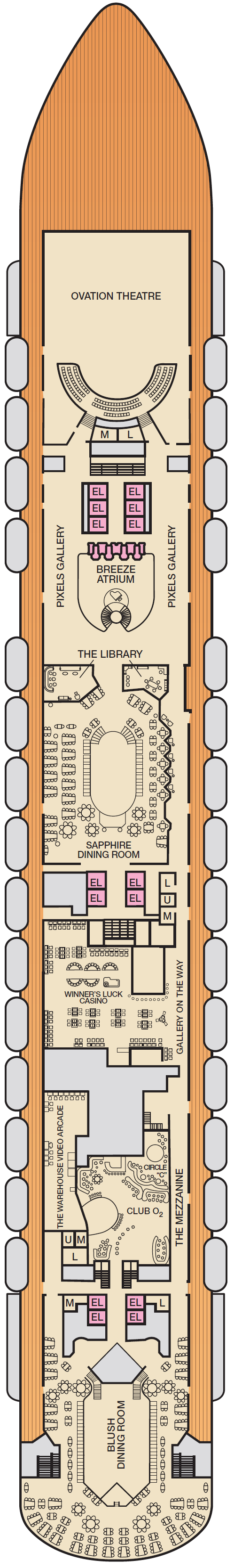 Deck plan for Deck 4 Mezzanine