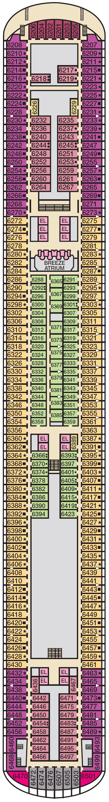 Deck plan for Deck 6 Upper