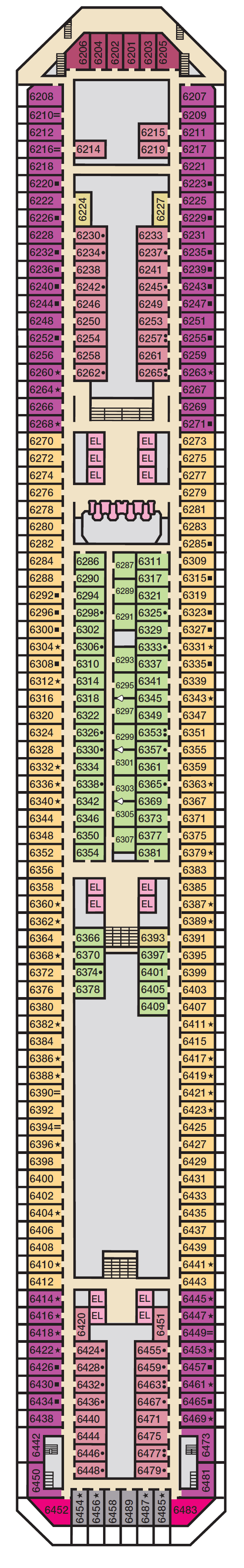 Deck plan for Deck 6 Upper