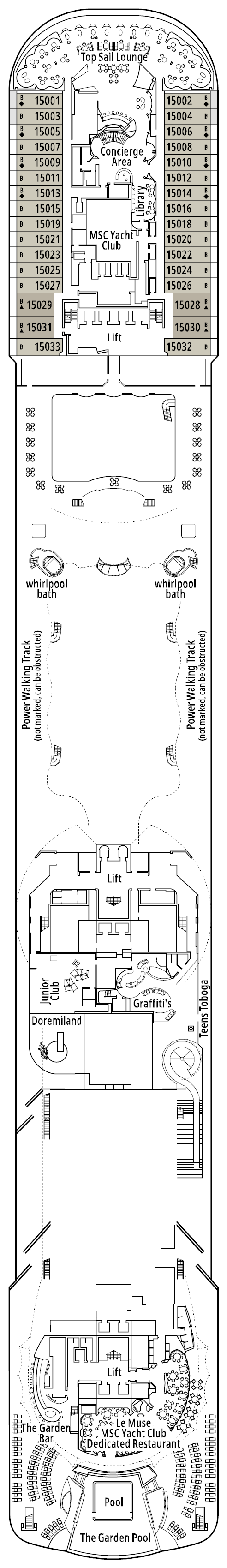 Deck plan for Deck 15 - Mercurio