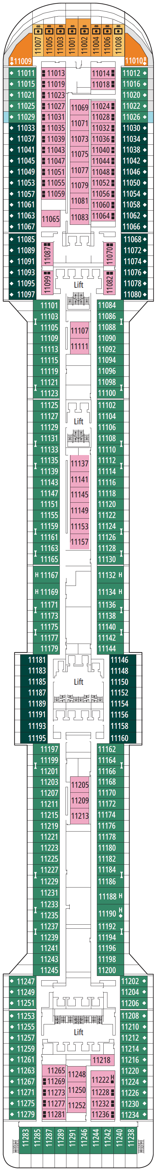 Deck plan for Deck 11 - Caravaggio