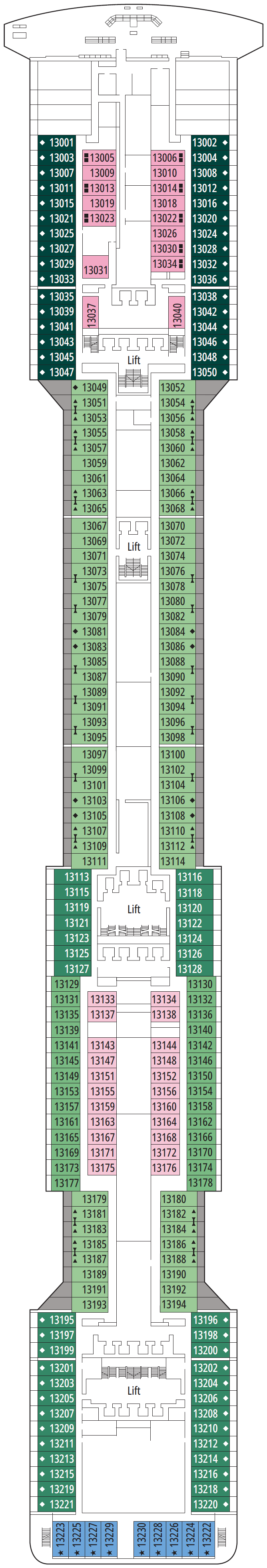 Deck plan for Deck 13 - Cupido