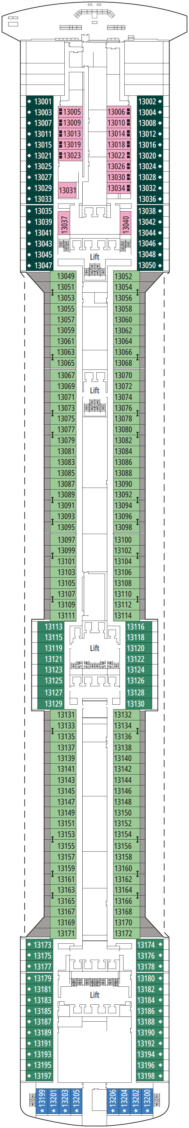 Deck plan for Deck 13 - Arcobaleno