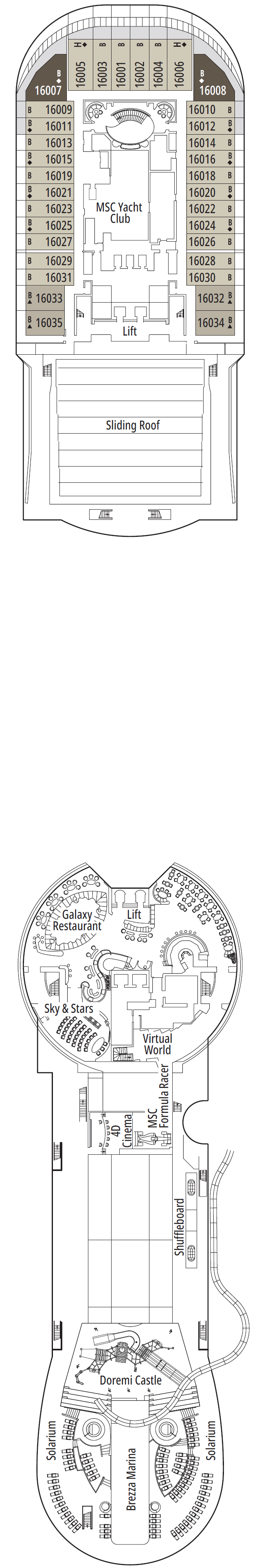 Deck plan for Deck 16 - Acquamarina