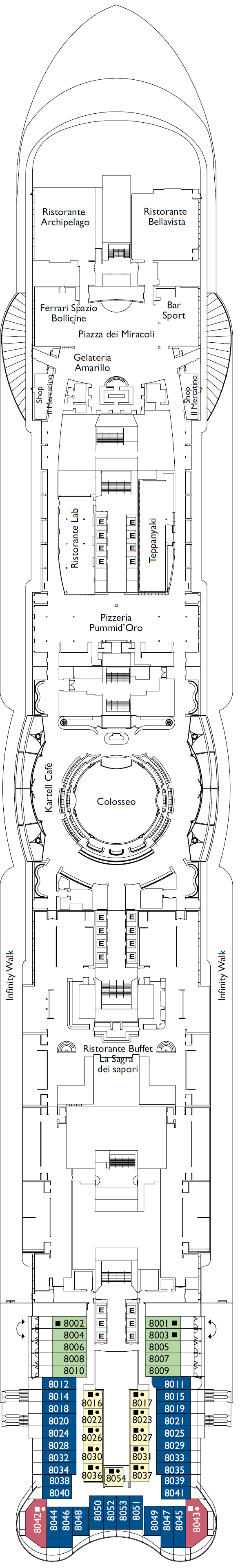 Deck plan for Deck 8 Bolgheri