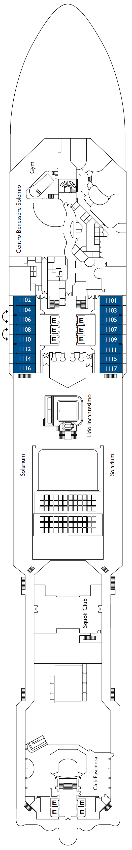 Deck plan for Deck 11 Tosca