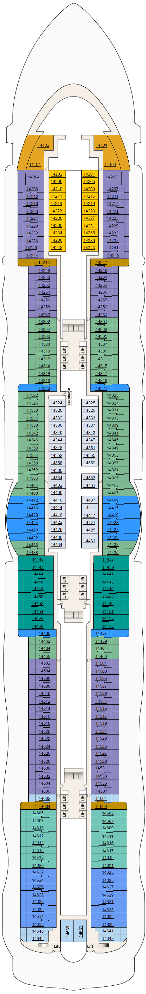 Deck plan for Deck 14