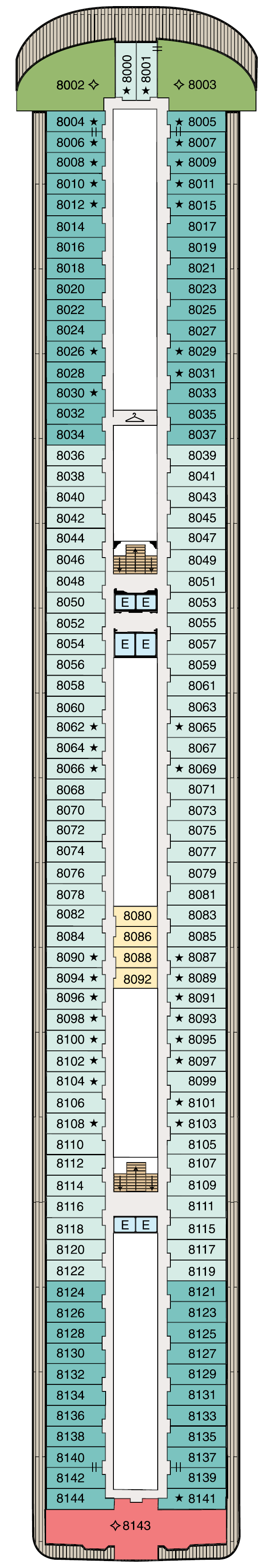 Deck plan for Deck 8
