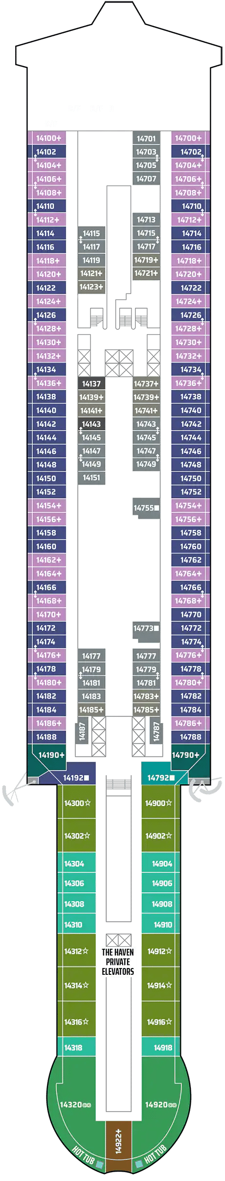 Deck plan for Deck 14