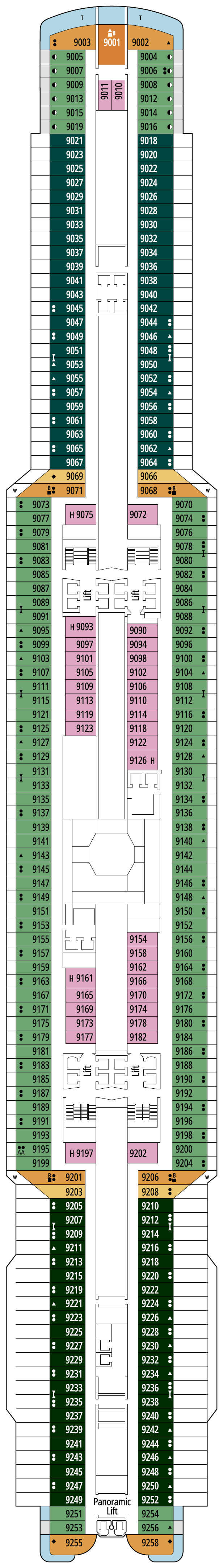 Deck plan for Deck 9 - Tyrrhenian