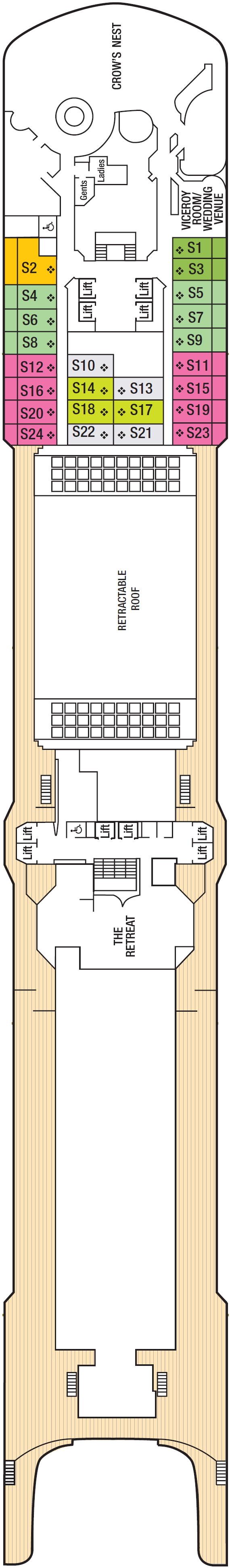 Deck plan for Deck 10 - Sun