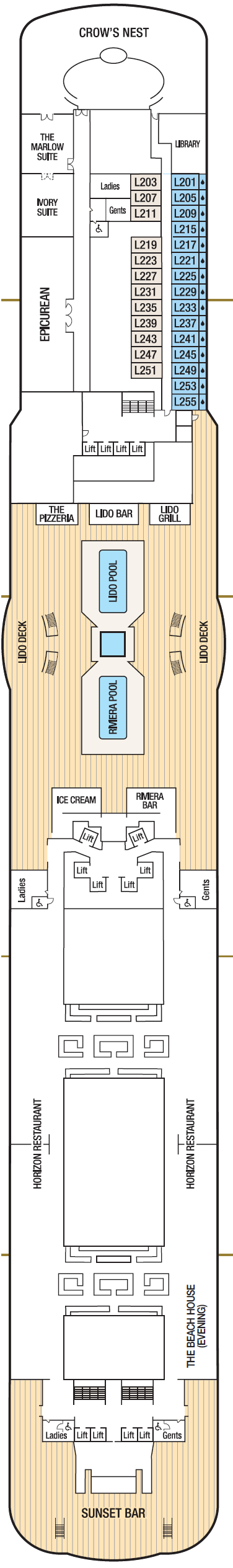 Deck plan for Deck 16 - Lido