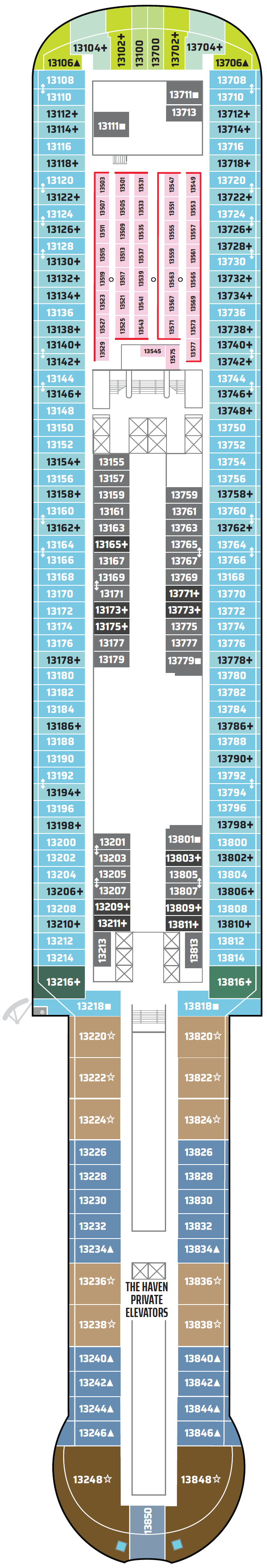 Deck plan for Deck 13