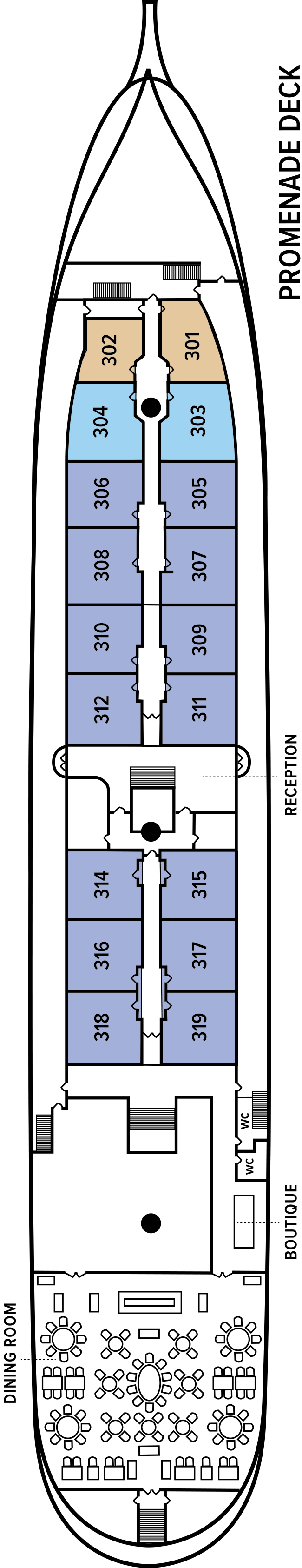 Sea Cloud II deck plan — Promenade Deck
